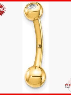 14K Gold CZ Belly Ring Body Jewelry 21mm Piercing